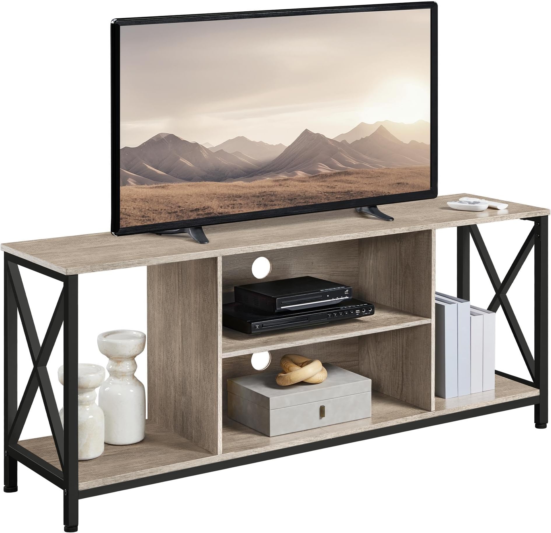 Yaheetech TV Stand for TVs up to 65 Inch Wood TV Console for Living Room Gray