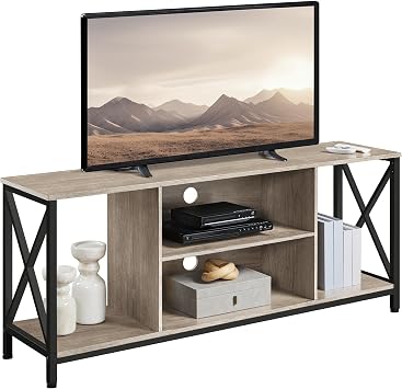 Yaheetech TV Stand Fits 65 Inch, Living Room X-Frame Console Table, Gray