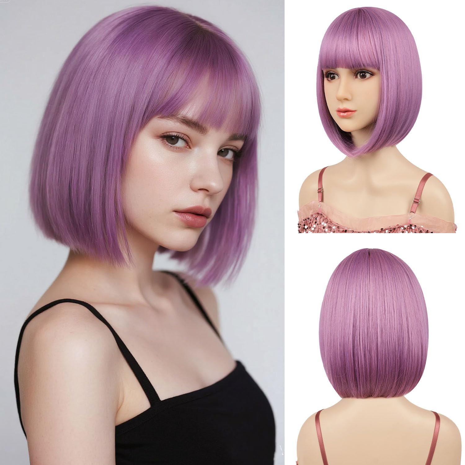 Women 01-pink Heat Resistant Synthetic Bob Party Neon Wig Bangs 12 Inch Neon Colorful Bob Wig 12in Synthetic Hair main image 4