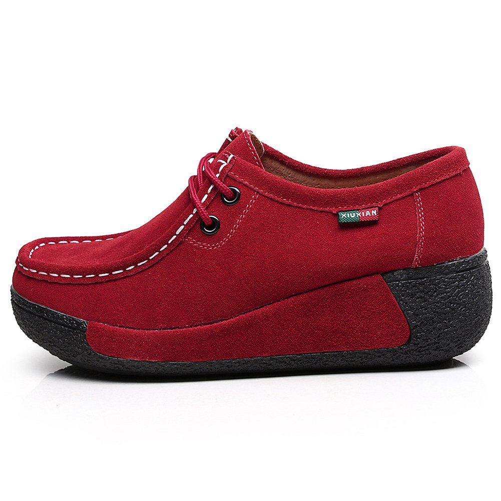 rismart Mujer Zapatos Formal Plataforma Oculto Tacón Cuña Gamuza Zapatillas De Moda