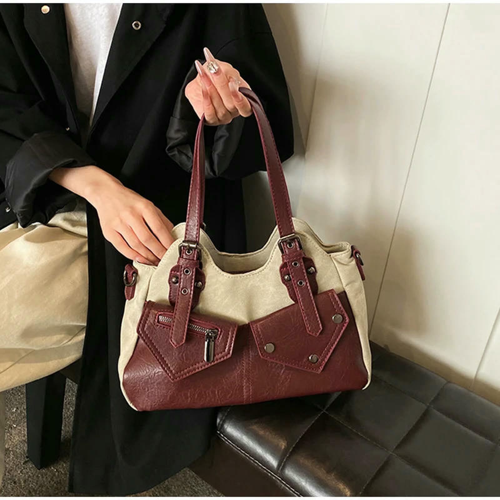 Schultertasche Damen Retro Trendige Umhängetaschen Handtasche Modische Vielseitige Taschen Einfache Personalisierte Damentaschen-kaffee-32x12x23cm