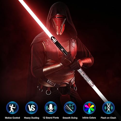 Miniatura 2 de Sable de luz de duelo con control de movimiento con aplicación, sables de luz RGB de 16 colores cambiables con 16 fuentes de sonido, sable de luz