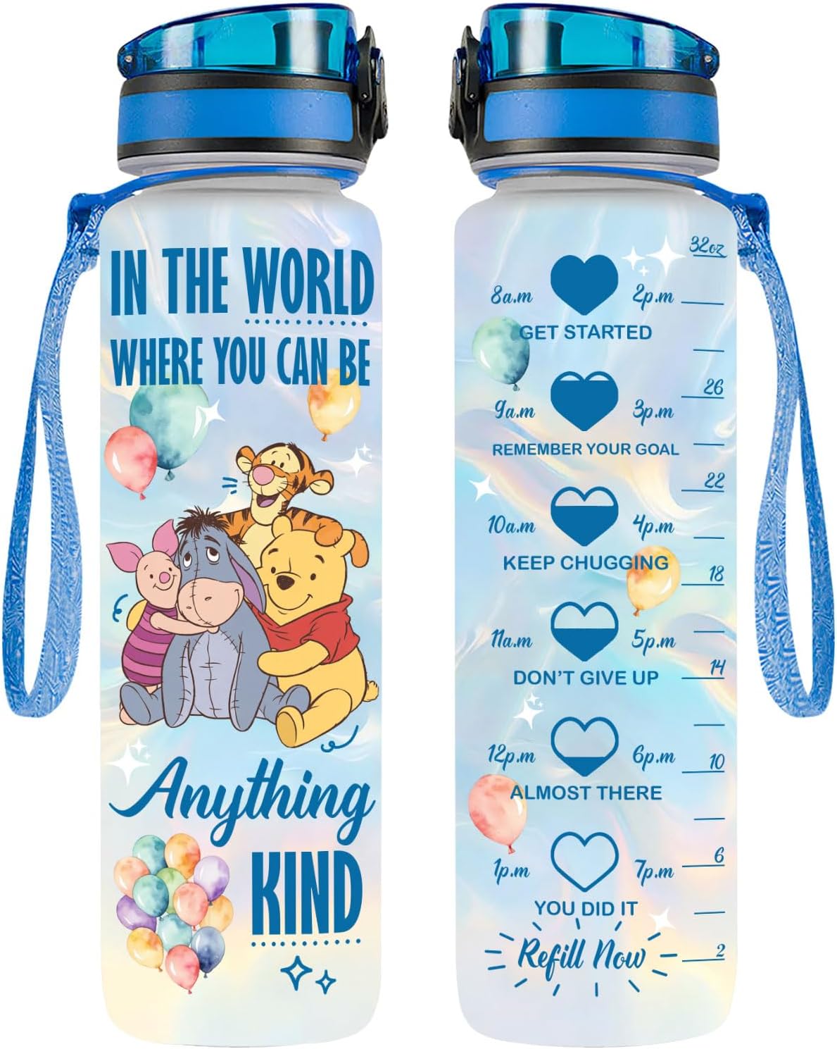 GEPOSTORE 32oz Water Bottle with Time Marker – Cute Cartoon Motivational Water Tracker Bottle for Kids Girls Women – BPA-Free Leakproof Sports Bottle Gift