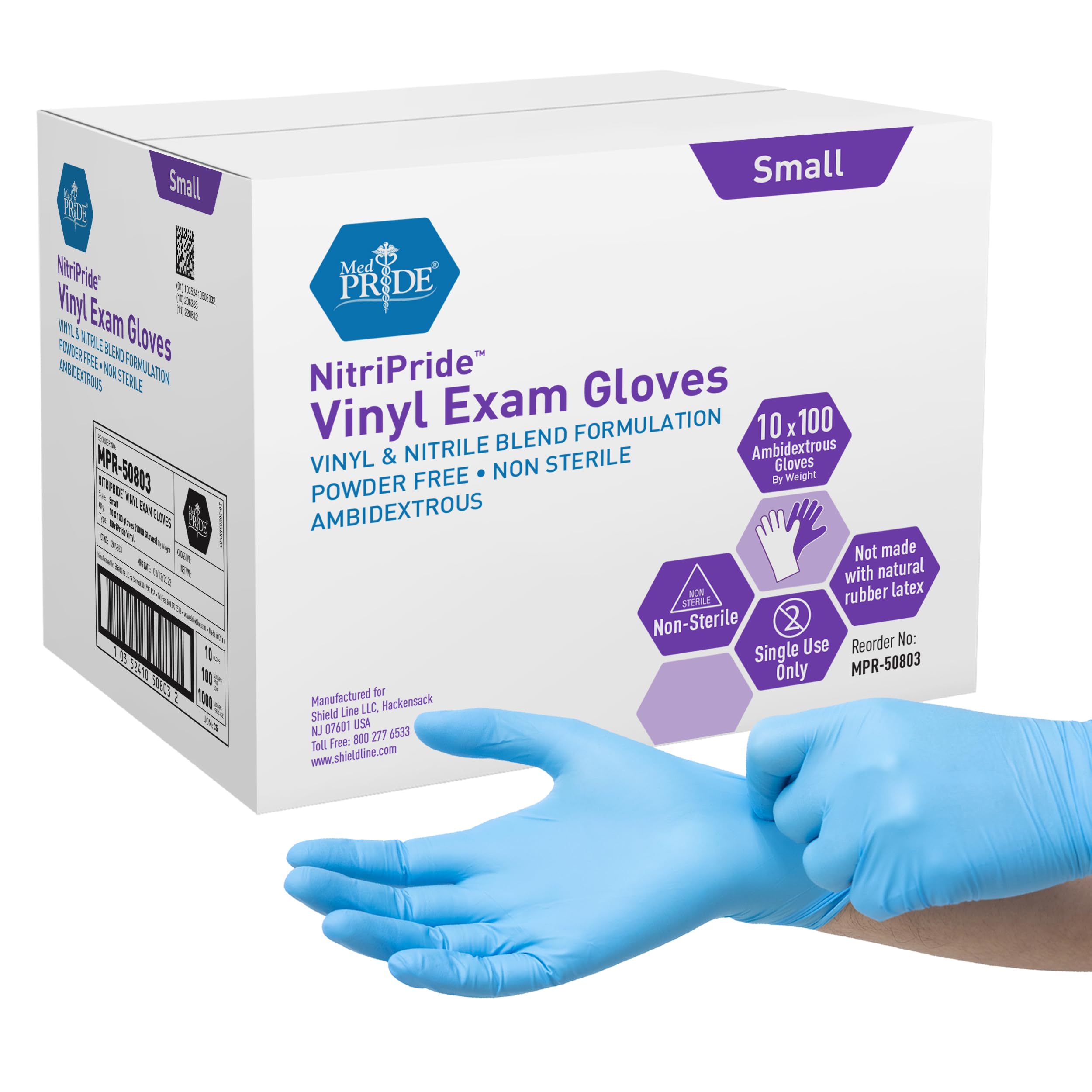MED Pride Latex Free, Powder Free, Non Sterile Nitrile Vinyl Ambidextrous Single Use Medical Exam Gloves for Cooking, Cleaning (Small 1000)