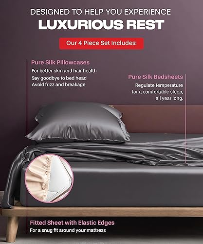 Miniatura 5 de Colorado Home Co Juego de sábanas de seda de morera, sábanas de 100 % seda, sábana encimera, sábana bajera de bolsillo profundo y funda de almohada