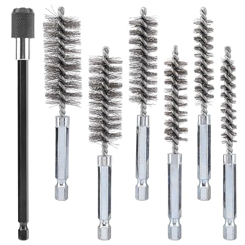 Juego de 7 cepillos de perforación para taladro, cepillo de agujero, herramienta de diferentes tamaños, juego de cepillos de alambre trenzado, tubo
