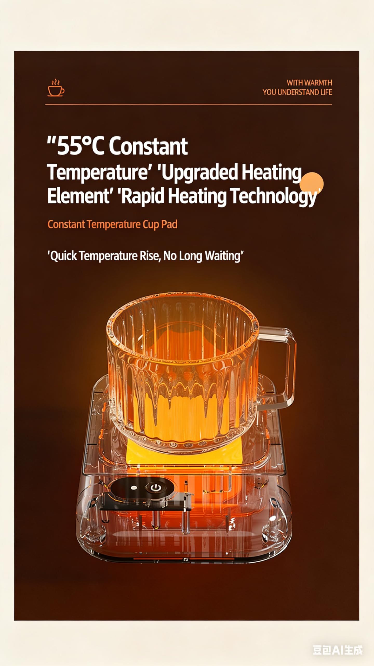 Calentador de tazas calentado a temperatura constante de 55 ℃, almohadilla térmica para taza de leche/agua para oficina en casa, tapete aislante de invierno (blanco)