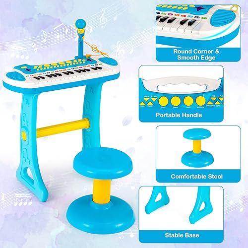 Miniatura 4 de Costzon Juguete de teclado de piano de 31 teclas para niños, instrumento musical electrónico para niños pequeños, juguete educativo con micrófono,