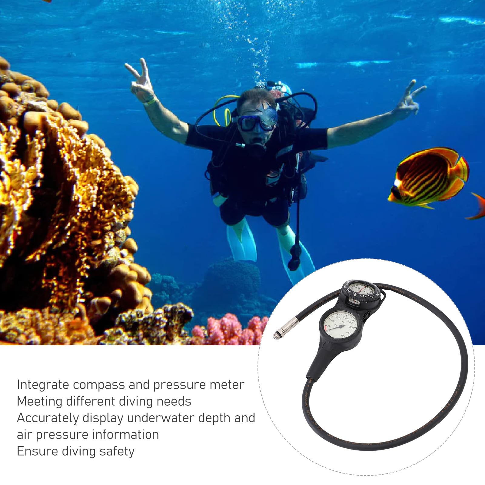 Sorandy Brújula Medidor de Presión de Buceo, Instrumento de Unidad Múltiple con Pantalla Clara con Material Plástico de Larga Duración, Consola de Instrumentos de Buceo para Recreación