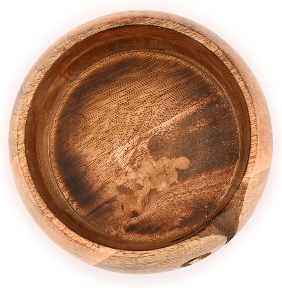 Mahasu Yarn Storage Mango Wood Yarn Bowl for Crocheting Accessories and Supplies Organizer Wool Storage Bowl Round (7" x 7" x 4")