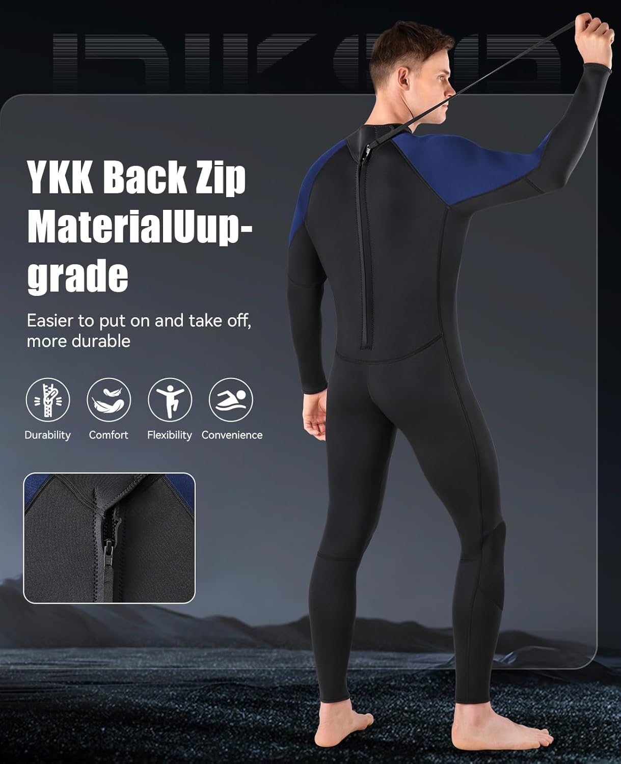 Niksa Men Wetsuit 3/2mm, SBR Neoprene Full Wet Suit YKK Back Zip for Surfing Swimming Diving Water Sports, S