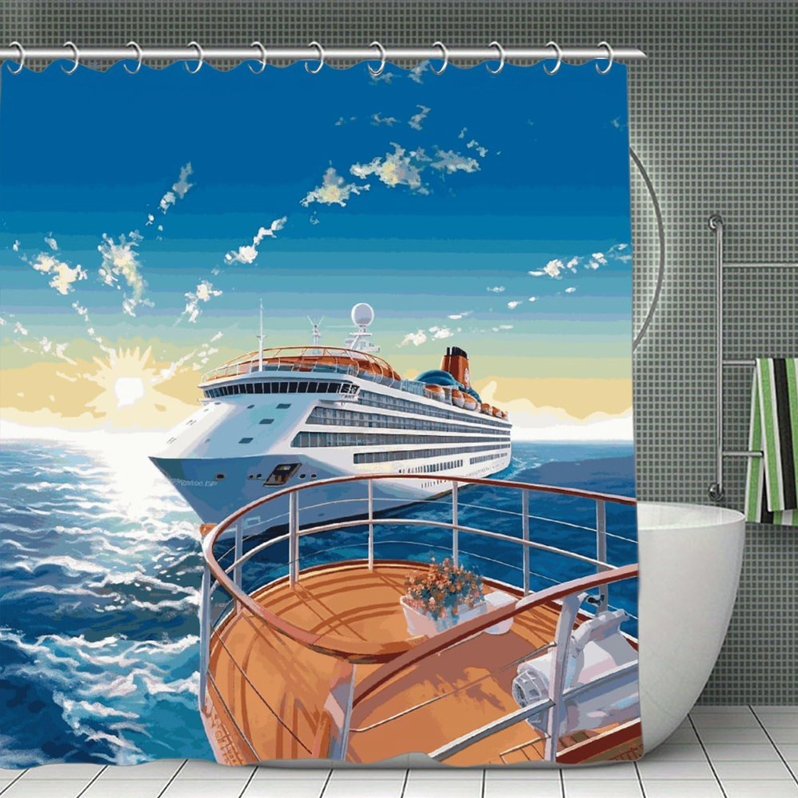 FekiLoot Summer Sea Cruise Shower Curtain Minimalist Thick Bathroom Curtain Washable Modern Bathroom Shower Curtain Heavy Duty Waterproof Cloth Bath Curtain with Hooks 70.8"x70.8"