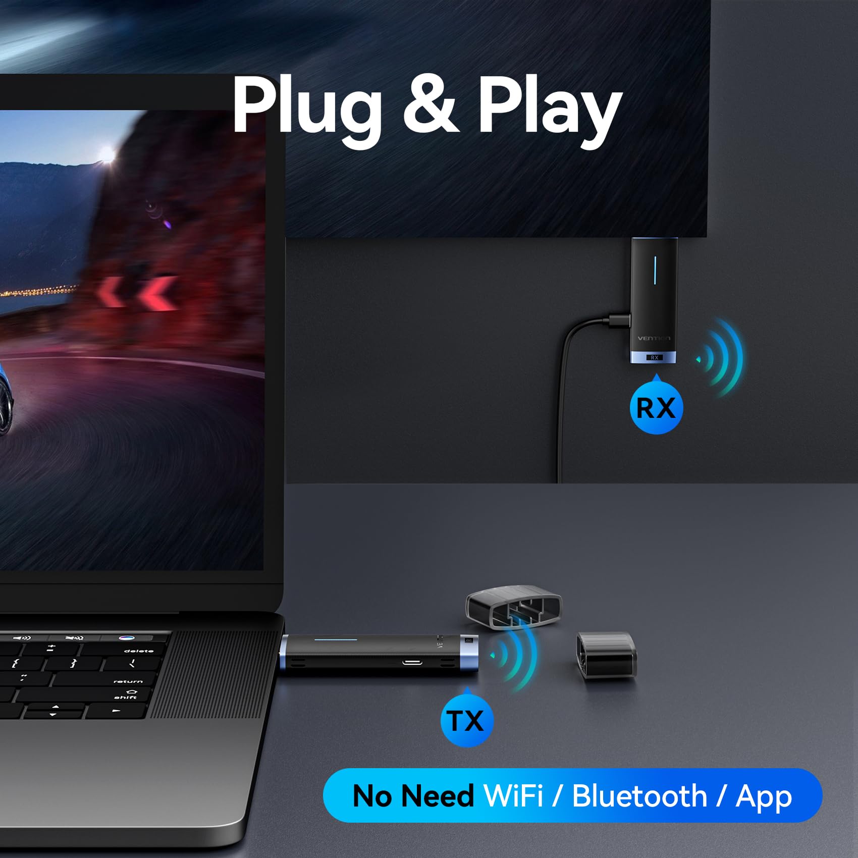 VENTION Transmisor y Receptor HDMI Inalámbrico, Kit 1080P@60Hz Plug & Play, 165FT/50M de Alcance con Tecnología 5G para Transmitir Vídeo Desde Portátil/PC a Monitor/Proyector/TV