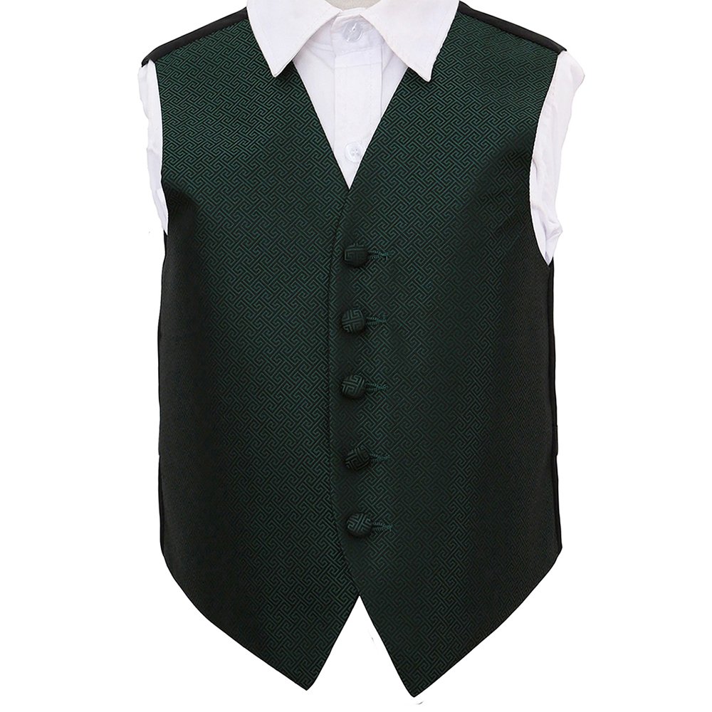 Dqt Boys Dark Green Greek Key Waistcoat - Wedding Party & Formal - 13-14 Years 34"