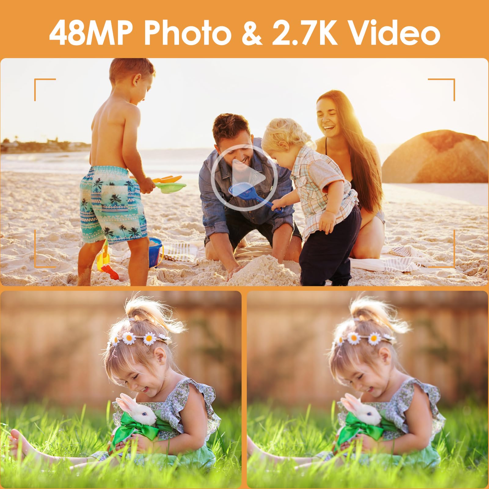 Aparat Cyfrowy, Cyfrowy Aparat Fotograficzny FHD 1080P Typu „wskaż i Zrób zdjęcie” dla Dzieci, Aparaty Cyfrowe 44 MP ze Stabilizatorem 16-krotnym Zoomem, Przenośny Aparat