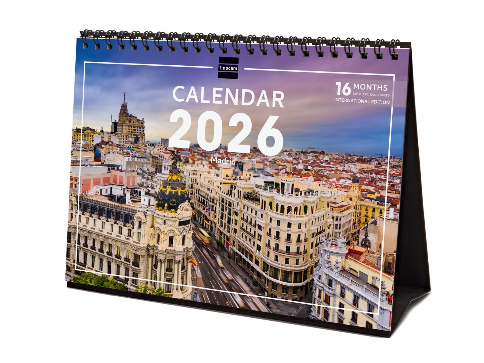 Finocam - Desktop Calendar 2026 Month to View January - December 2026 + Sep.-Dec. 2025 (4 months) reduced | Calendar 2026 | Images Madrid - International