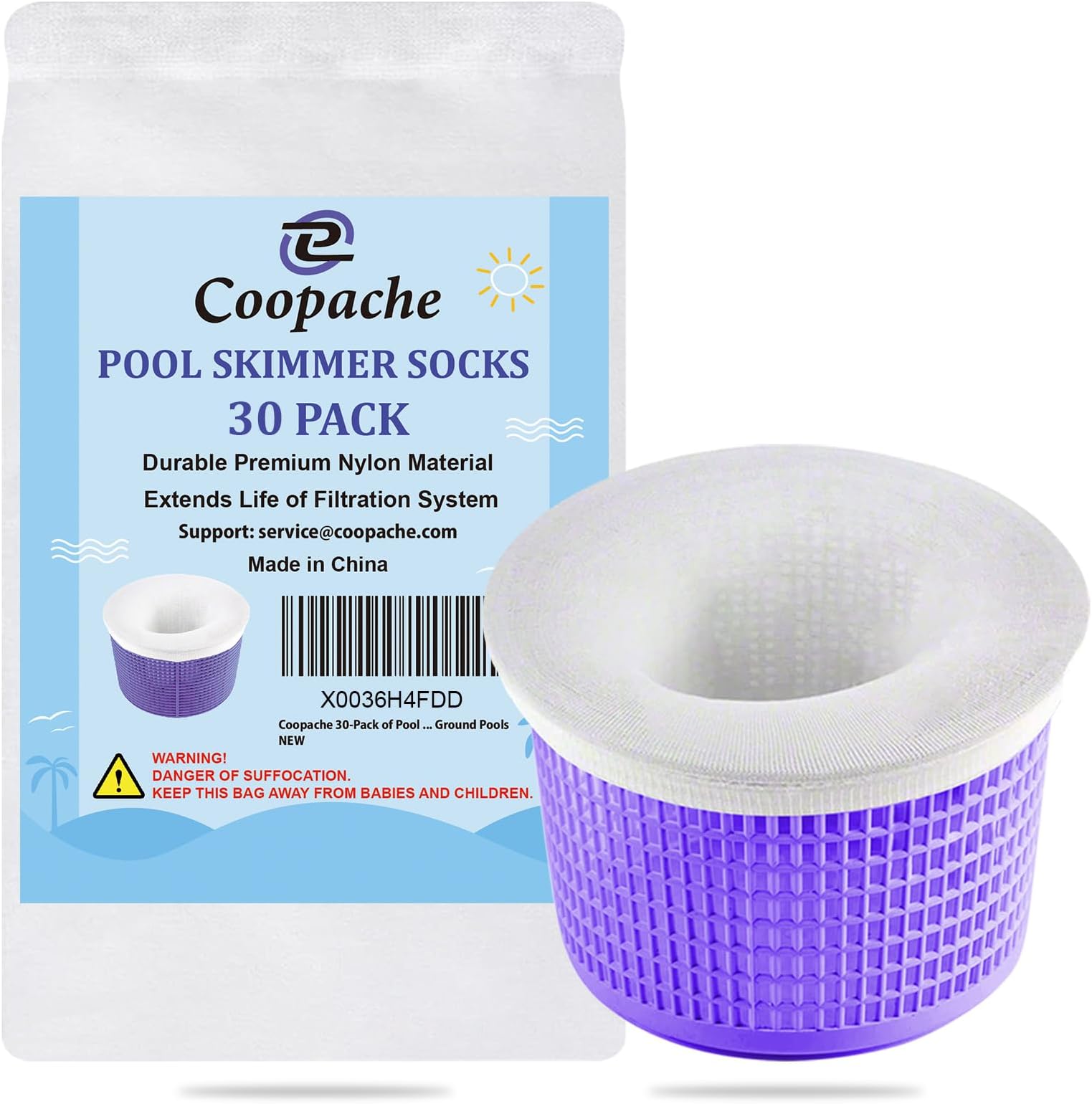 Coopache 30-Pack of Pool Skimmer Socks - Filters Baskets, Skimmers Cleans Debris and Leaves for In-Ground and Above Ground Pools