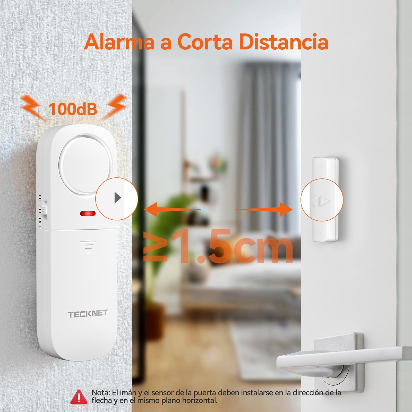 TECKNET Alarmas para Casa, Alarma Casa, Alarma Puerta con Control Remoto, Timbre y Sirena Dos en Uno, Réglage du Volume à 4 niveaux, Fácil de Instalar, Alarmas para Puertas de Casa, Hotel Garaje