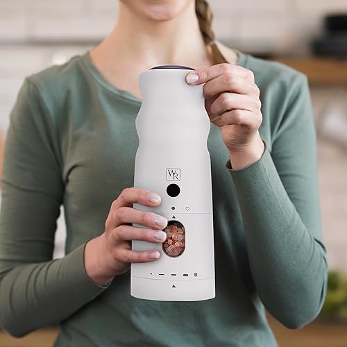 Miniatura 6 de WHITE RAIN - Molinillo de sal con luces LED y grosor ajustable, molinillo de sal recargable de aluminio recargable, resistente, eléctrico del