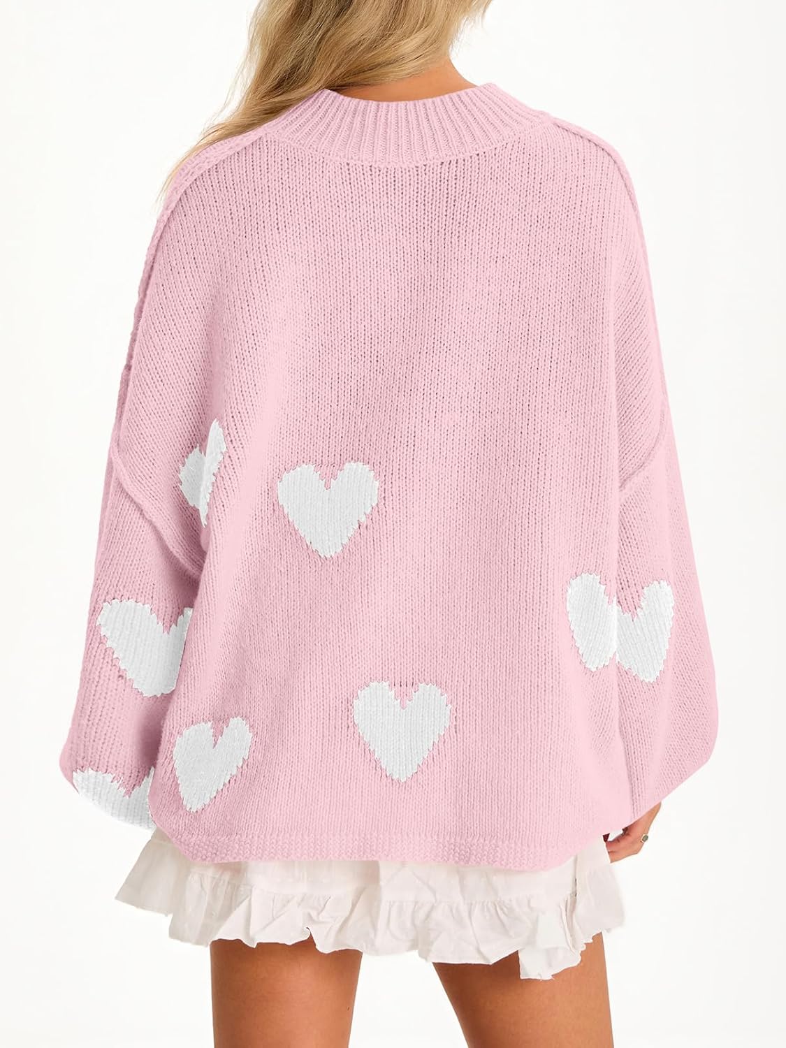 Saodimallsu Womens Oversized Heart Sweater Valentines Cute Mock Neck Chunky Knit Long Sleeve Tunic Sweaters - Image 5