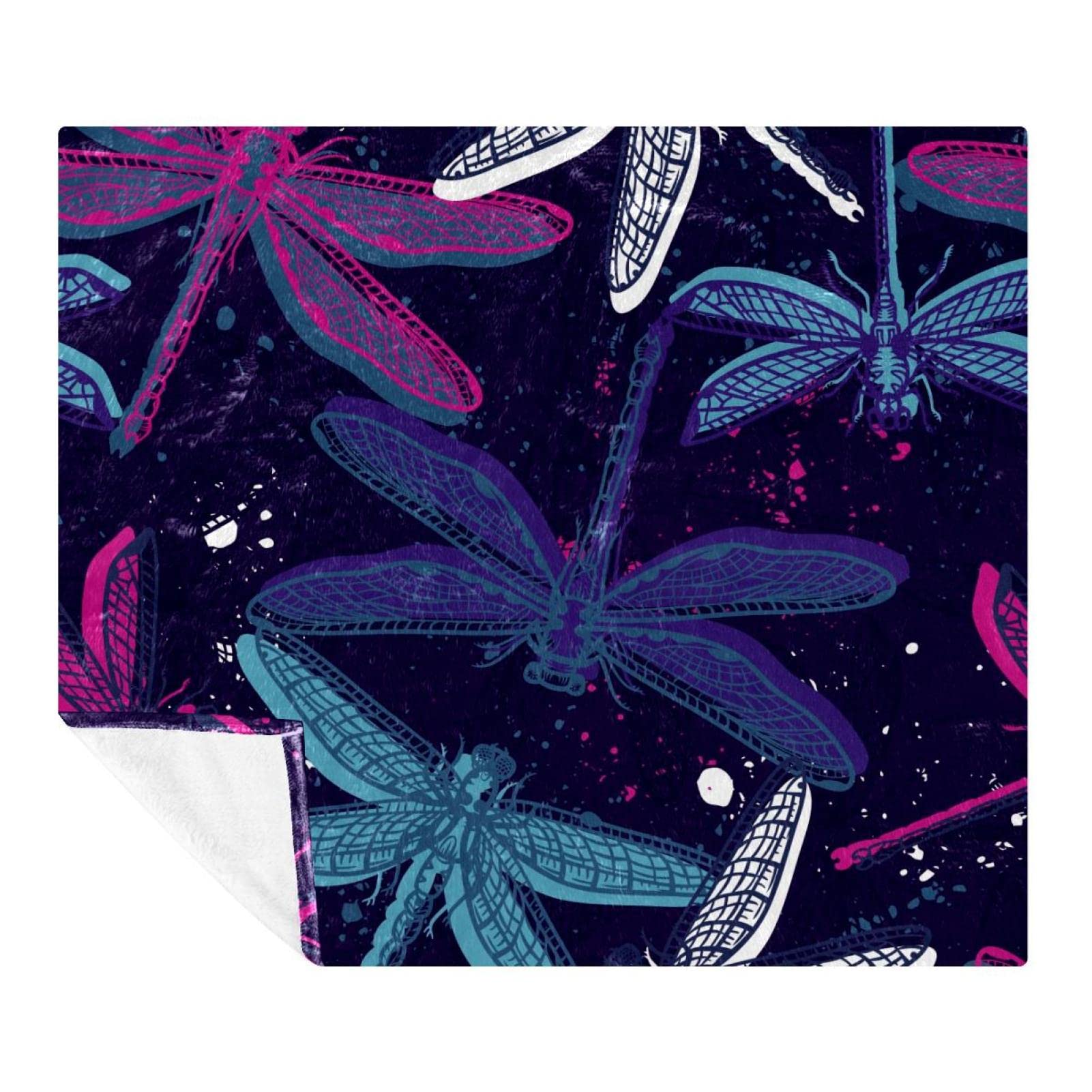 Couverture polaire libellule 150x130 cm en microfibres pour canapé et lit