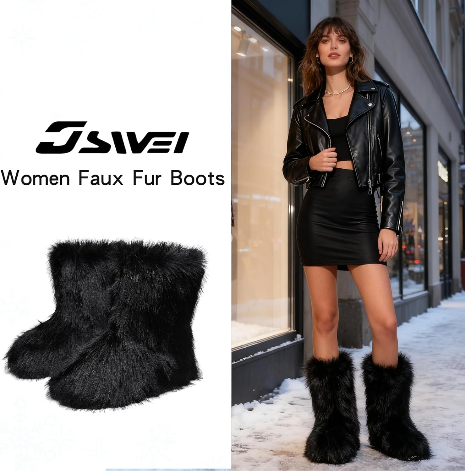 JSWEI Women Winter Snow Boots Soft Comfortable Faux Fur Mid Calf Wide Width Waterproof Warm Lace-Up Snow Boots for Women's Insulated Woman Lightweight Non-Slip Outdoor - Image 6