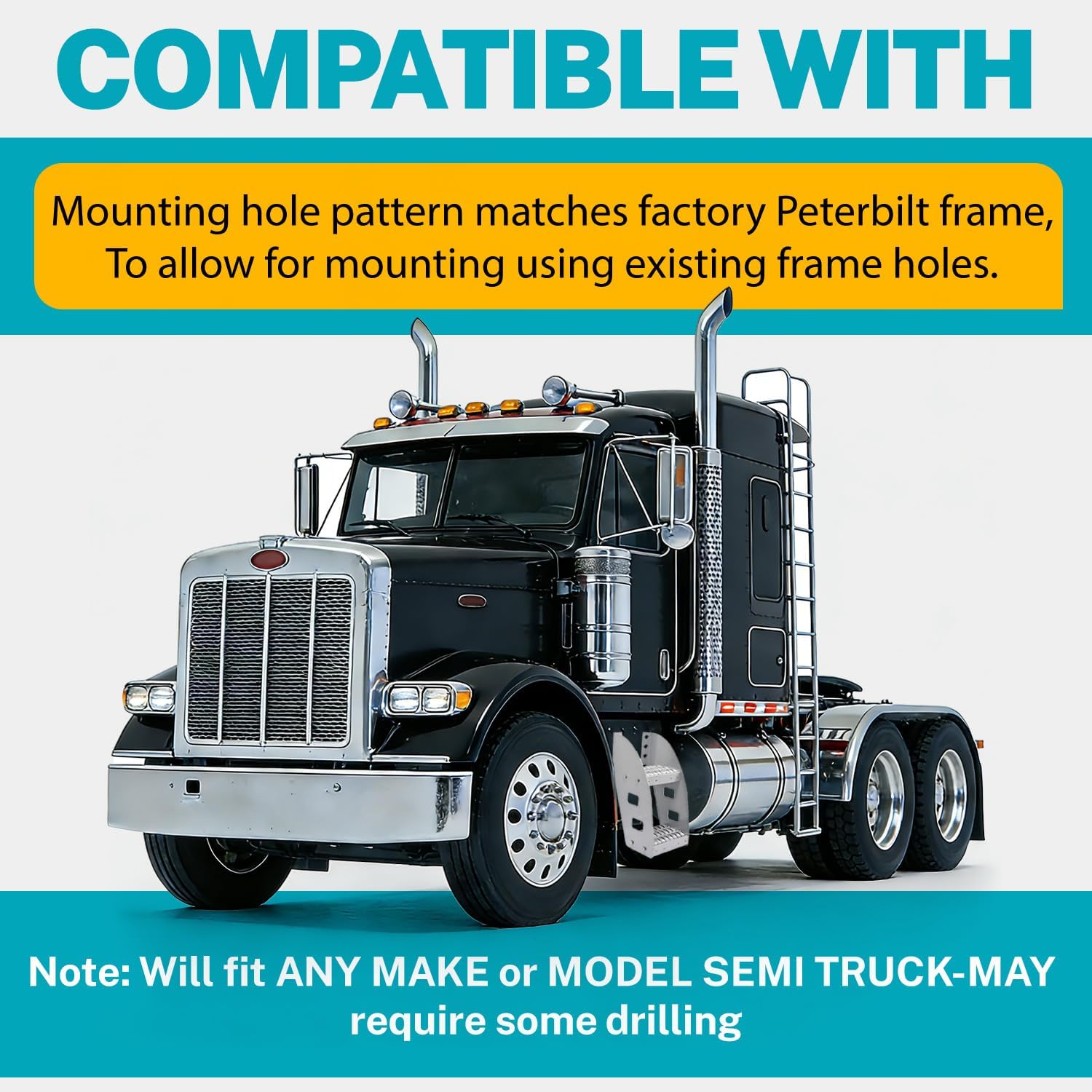 HECASA 10” Truck Frame Step Mounted Side Steps Compatible with Peterbilt Frame Fit Make or Model Class 8 Semi Truck Bed Running Boards w/Mounting Hole Pattern Aluminium Silvery