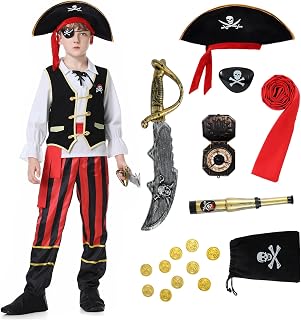 Pirate Costume Boys, Kids Pirate Costume Set Boy Pirate Outfit, Halloween Pirate Cosplay Costume for Kids 3-12 Year