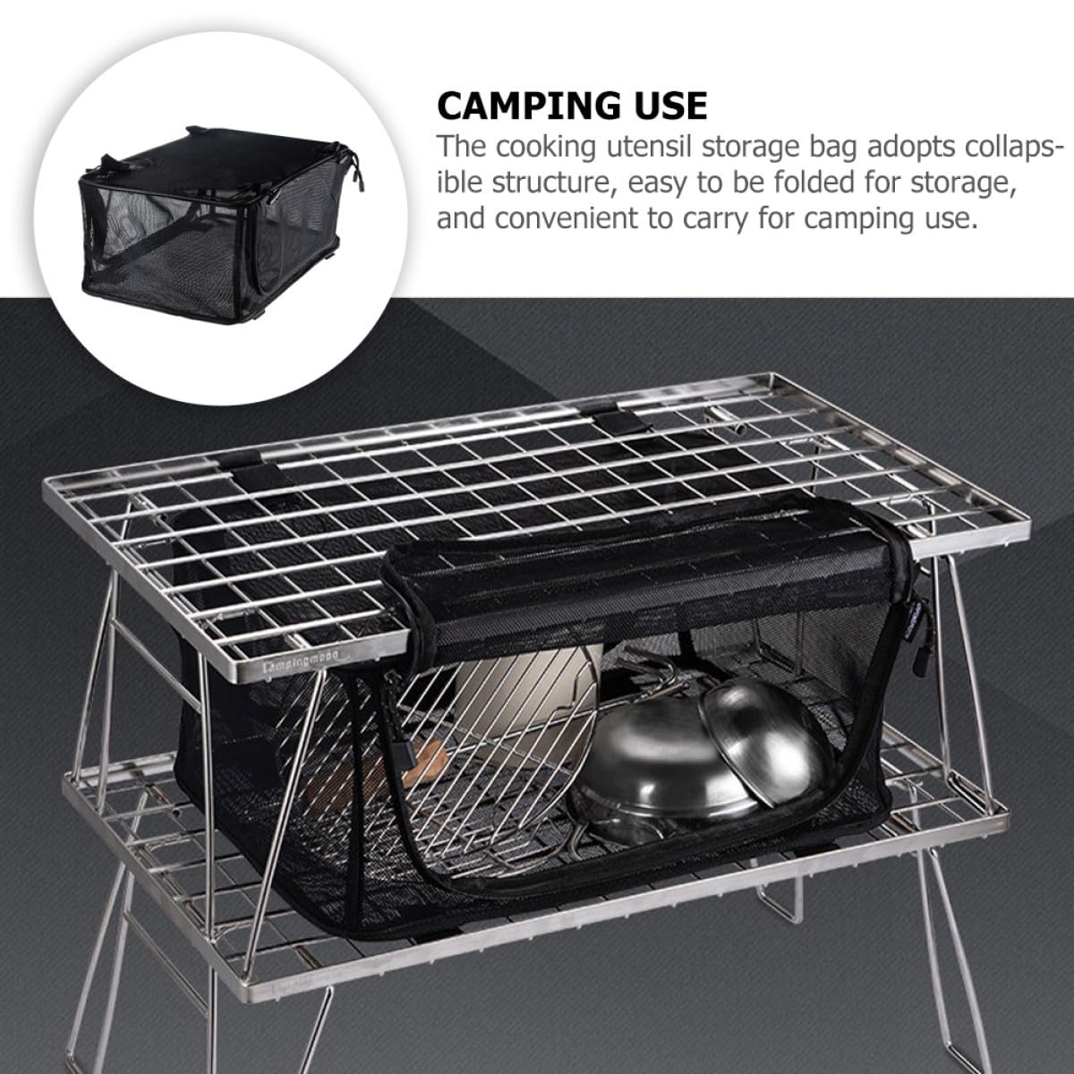 Borsa Organizer per Stoviglie Esterno Cerniera e Maniglia, Borsa Portaposate per Campeggio e Picnic Rete