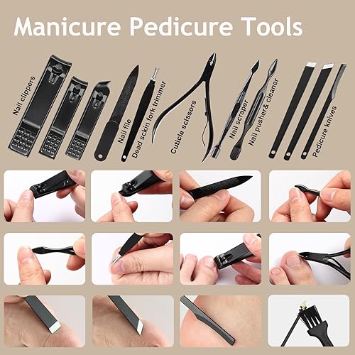 Miniatura 4 de Juego de manicura 16 en 1 de acero inoxidable, cortaúñas, tijeras para cutículas, pinzas y pedicura, kit de herramientas de cuidado de pedicura -