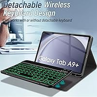Vista 3 de Funda con teclado retroiluminado para Samsung Galaxy Tab A9 Plus de 11 pulgadas 2023 (SM-X210/X216/X218) con protector de pantalla, teclado
