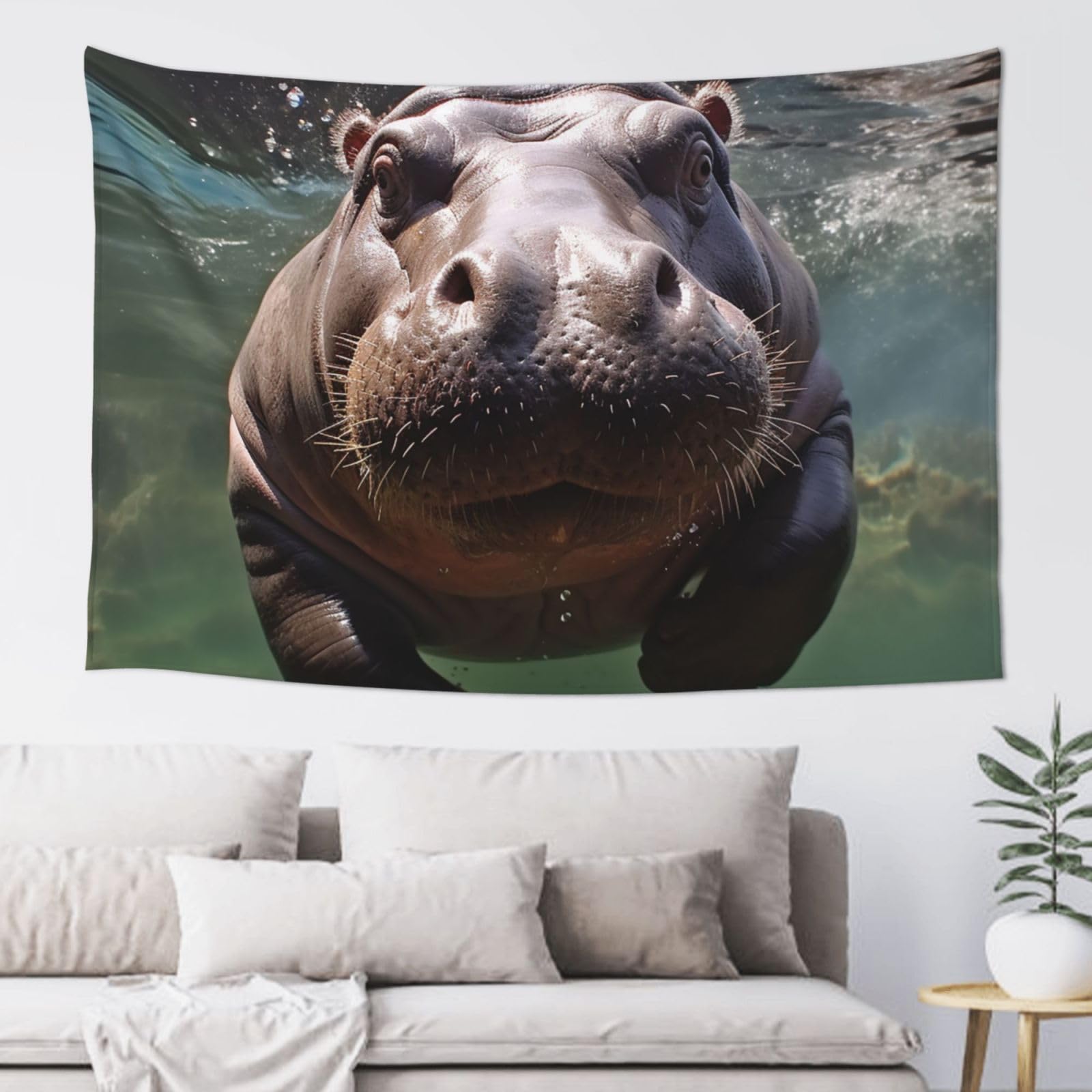 FodPand Diving Hippo Tapestry for Bedroom Aesthetic, Wall Hanging Tapestries Art Decor Backdrop Wall Tapestry for Dorm Living Room Funny Poster Party Banner Background 40" X 60"
