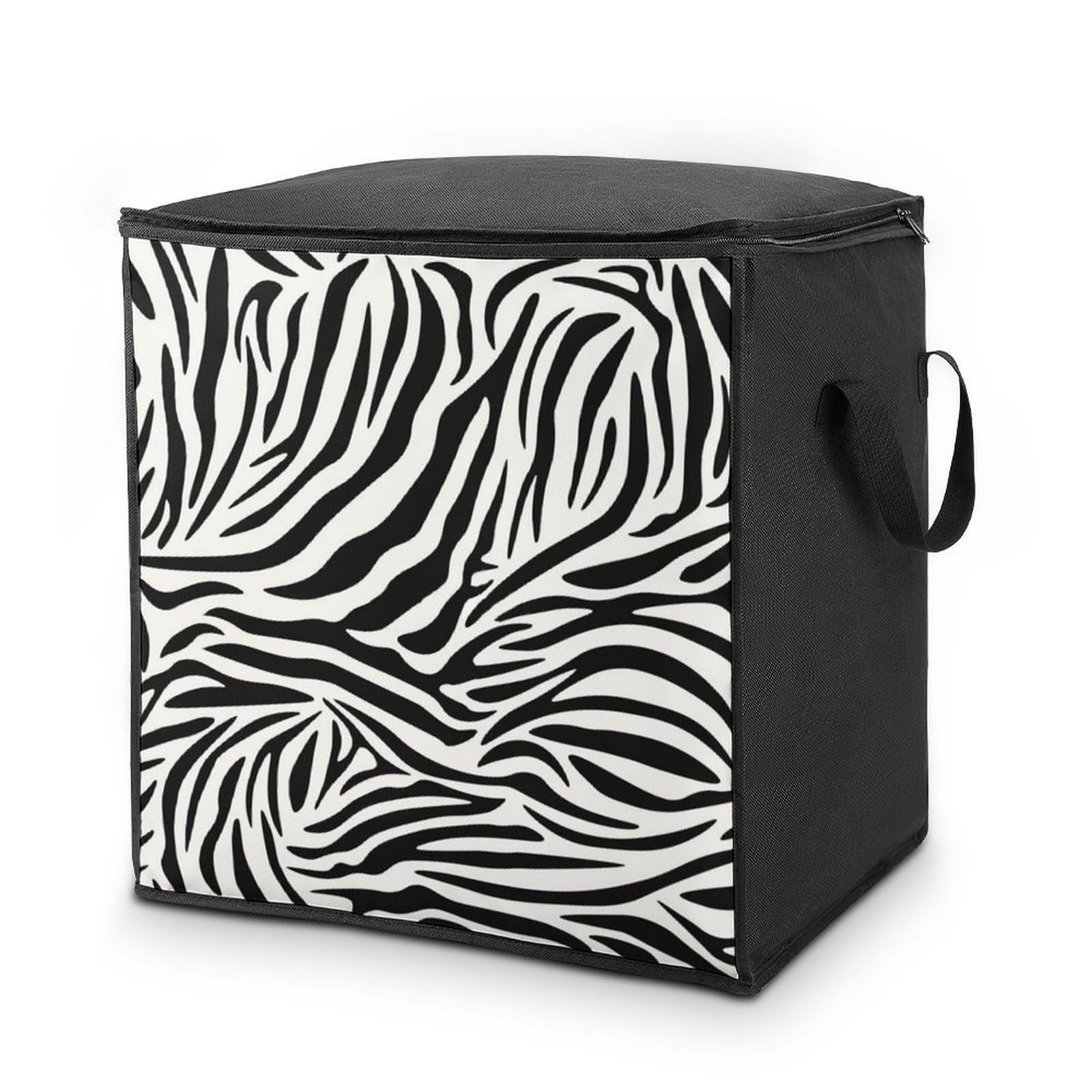 Lyfthologen 70L Storage Bags, Zebra Pattern Storage Box with Lid Zipper And Handles, Clothes Bags for Quilt, Blankets, Bedding
