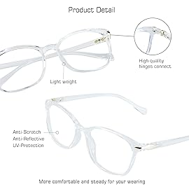VisionGlobal Blue Light Blocking Glasses for Women, Anti Eyestrain, Computer Reading, TV Glasses, Stylish Square Frame, Anti Glare(Clear,+5.50 Magnification)