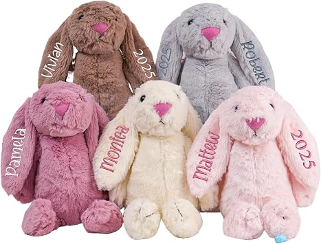 Personalized Plush Bunny Custom Hand Embroidered Name Plush Bunny Toy Childs First Easter Gift Easter Basket Gift for Boys and Girls