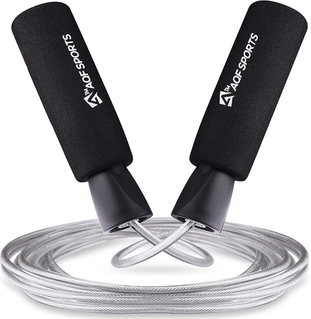 AQF Skipping Rope Speed Jump Rope Soft Foam Non-Slip Handle Tangle Free Adjustable Adult Fitness Training Cord Rapid Ball Bearing Workout & Exercise