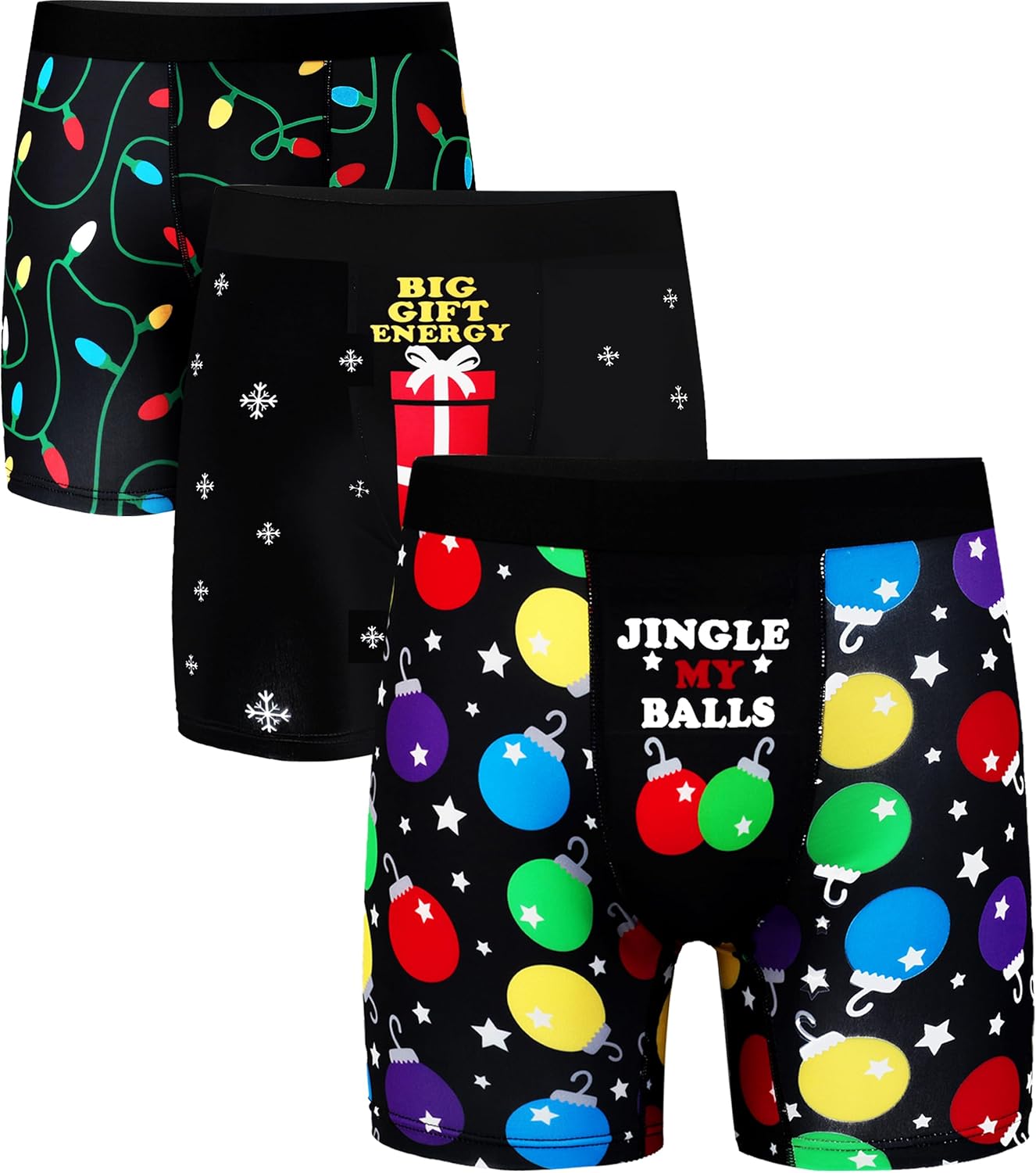 Mens Christmas Underwear Boxer Briefs, Funny Holiday Print Comfy Novelty, No Fly