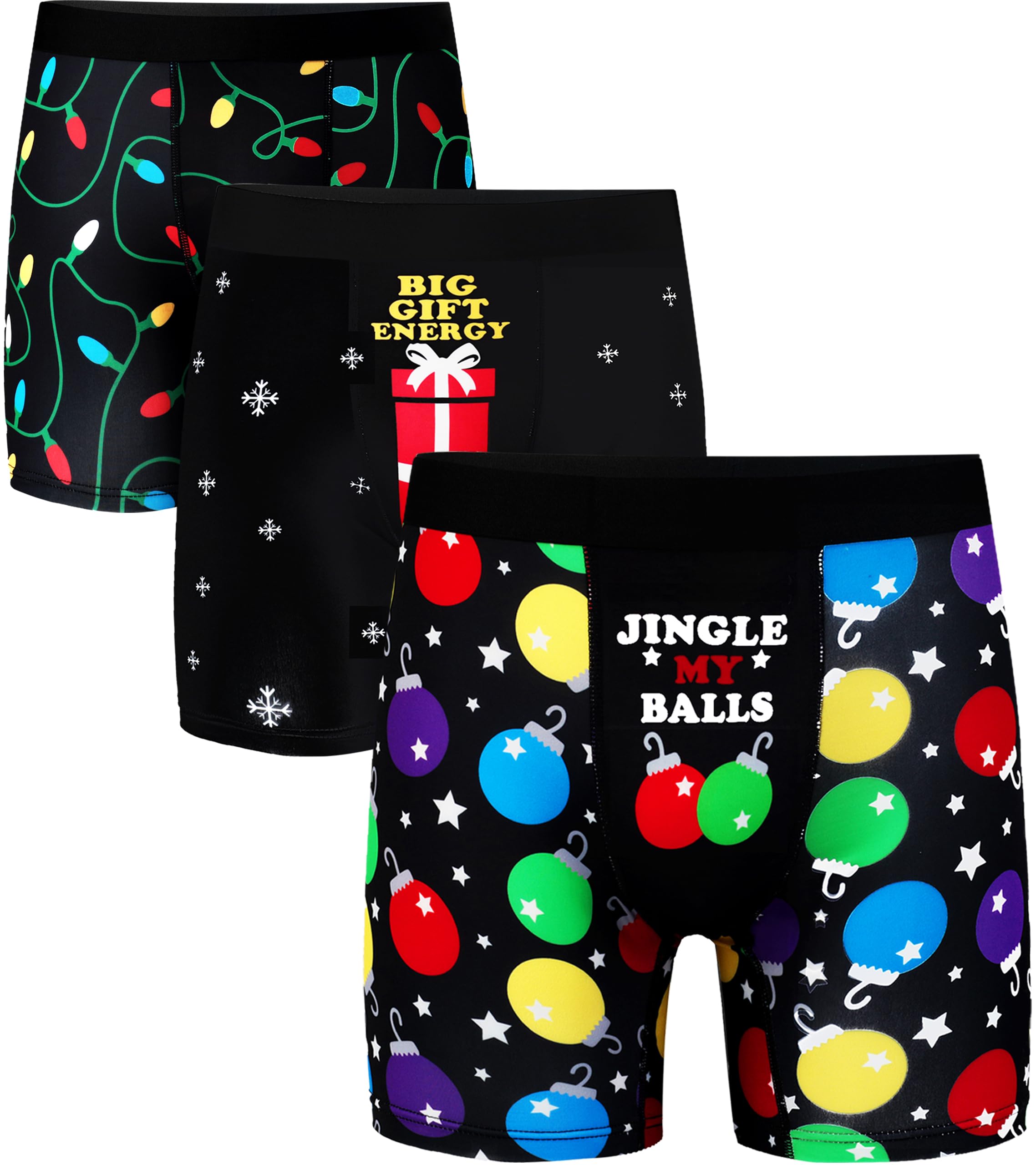 Mens Christmas Underwear Boxer Briefs Funny Holiday Print Comfy Novelty No Fly