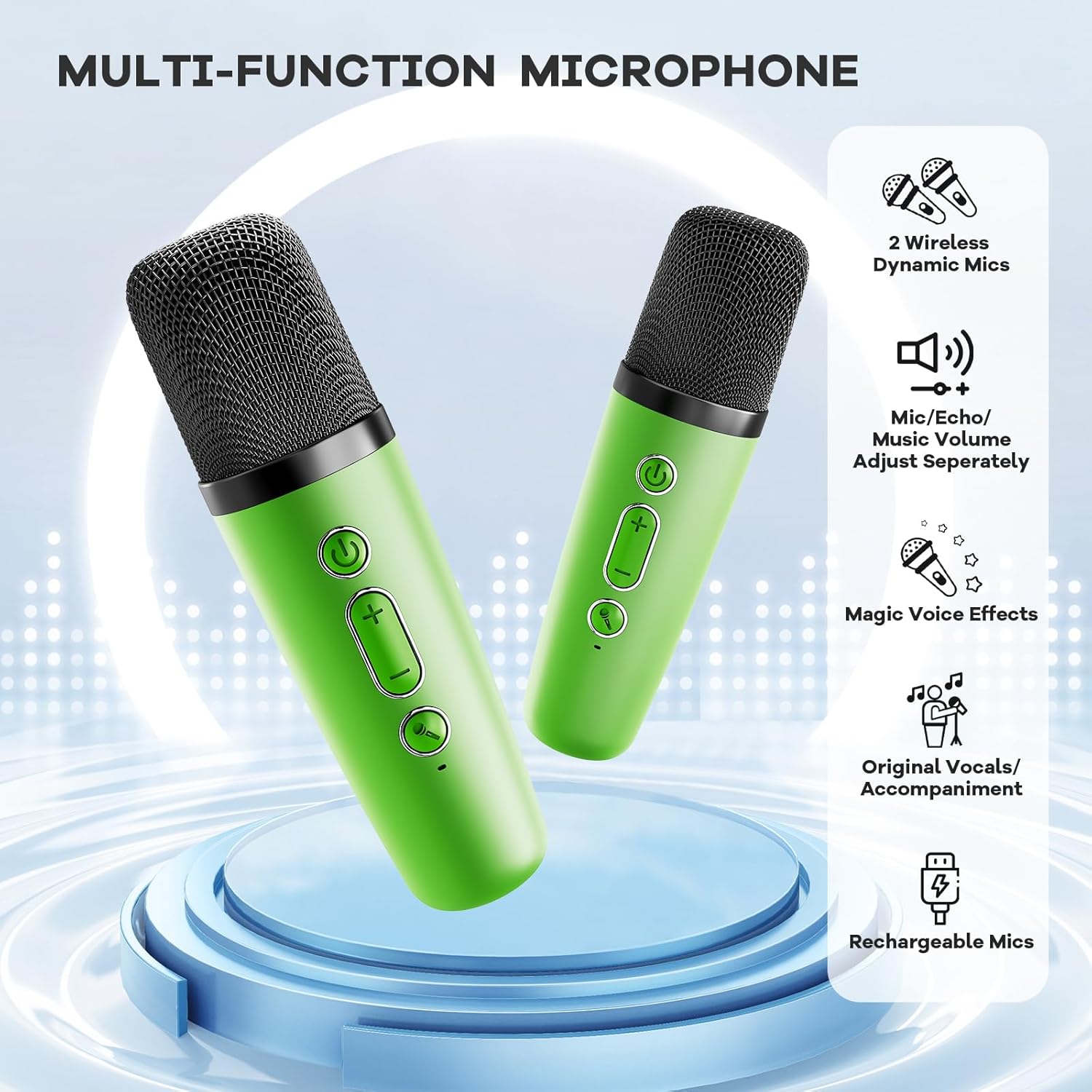 Mini Karaoke Machine for Kids Adults, Portable Bluetooth Speaker with 2 Wireless Microphones, Birthday Gifts Toys for Girls Boys Ages 3, 4, 5, 6, 7, 8, 9,10,11,12+ Years Old Toddler (Green) - Image 6