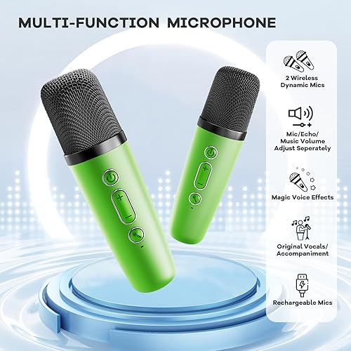 Miniatura 56 de Mini máquina de karaoke con 2 micrófonos inalámbricos para niños y adultos, altavoz Bluetooth portátil, regalo de cumpleaños de Navidad 2025
