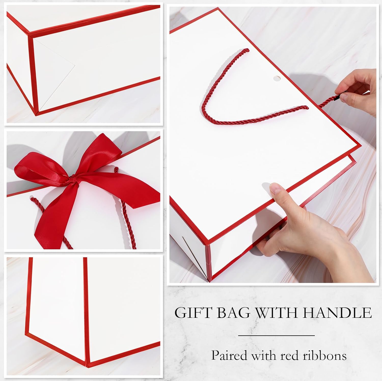 Silkfly Thank You Gift Bags with Handle 12x10x4'' Welcome Return Gifts Bag with Bow Ribbon for Wedding Bridesmaid Baby Shower Birthday Housewarming Employee Appreciation Day(White, Red,12 Pcs) - Image 4