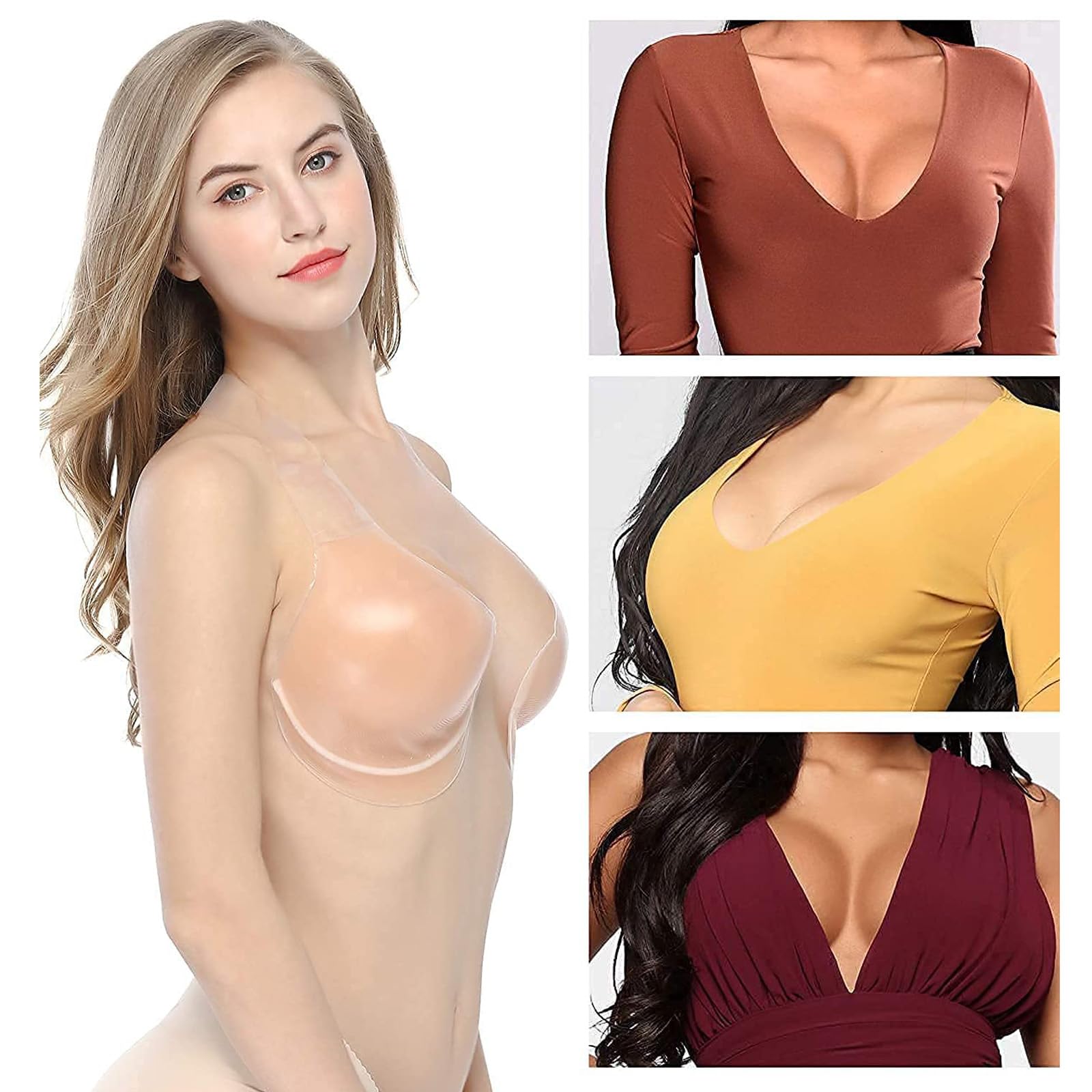 Soutien-Gorge Invisilift, Soutien-Gorge Adhésif en Silicone Réutilisable, Soutien-Gorge Invisible sans Bretelles Push-up Soutien-Gorge Collant Dos Nu pour Femmes
