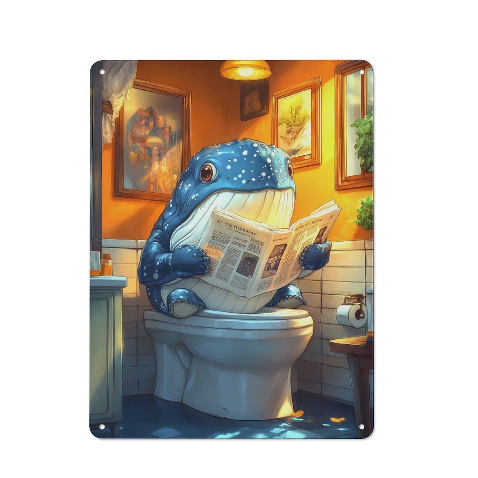 Junmoney Whale On The Toilet Funny Metal Wall Sign 40X30cm Featuring For Garage Wall, A Housewarming Gift For People Furnishing A Garage