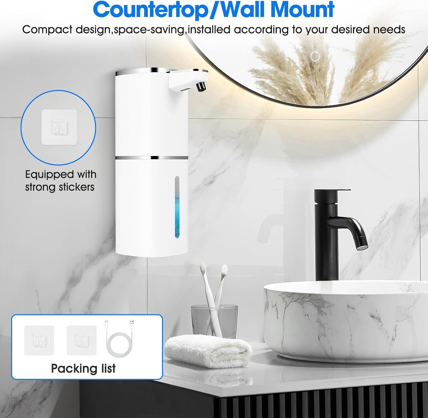 2 Pack Automatic Liquid Soap Dispenser,Touchless Soap Dispenser,13.5oz/400ml Rechargeable Wall Mounted Smart Dispenser for Bathroom Kitchen,Easy for Toddlers(White) - Image 5