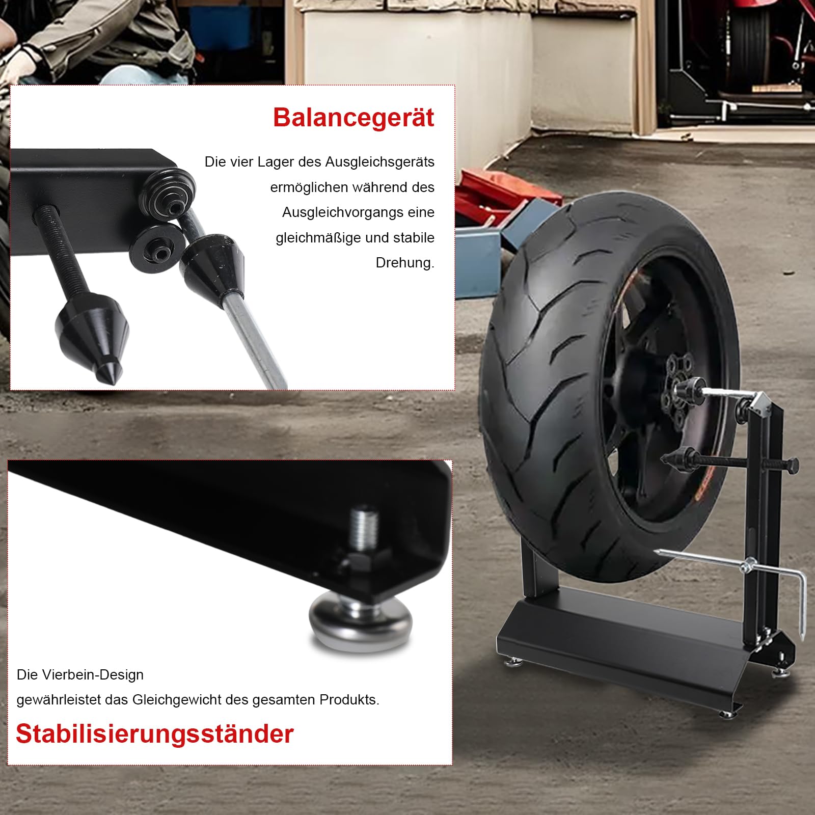 LALABU Auswuchtgerät für Motorradräder, Radauswuchtmaschine mit Einstellbare Zentrierstifte, Motorrad-Fahrrad-Radauswuchtmaschine/Ziehständer-Werkzeuge für Motorrad und Roller