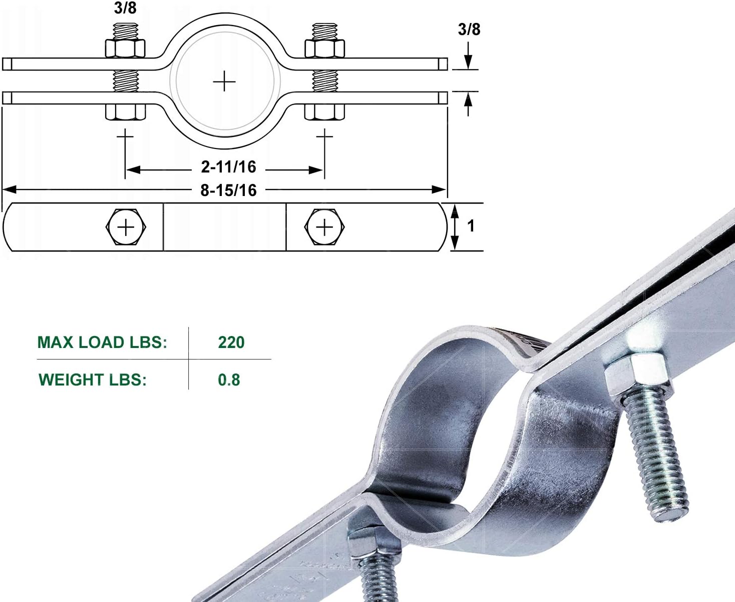 Highcraft DMST-HF34-10 Riser Clamp Vertical Pipe Hanger for Copper, Iron, CPVC, PEX 3/4 in. Electro Galvanized Steel, 10 Pack