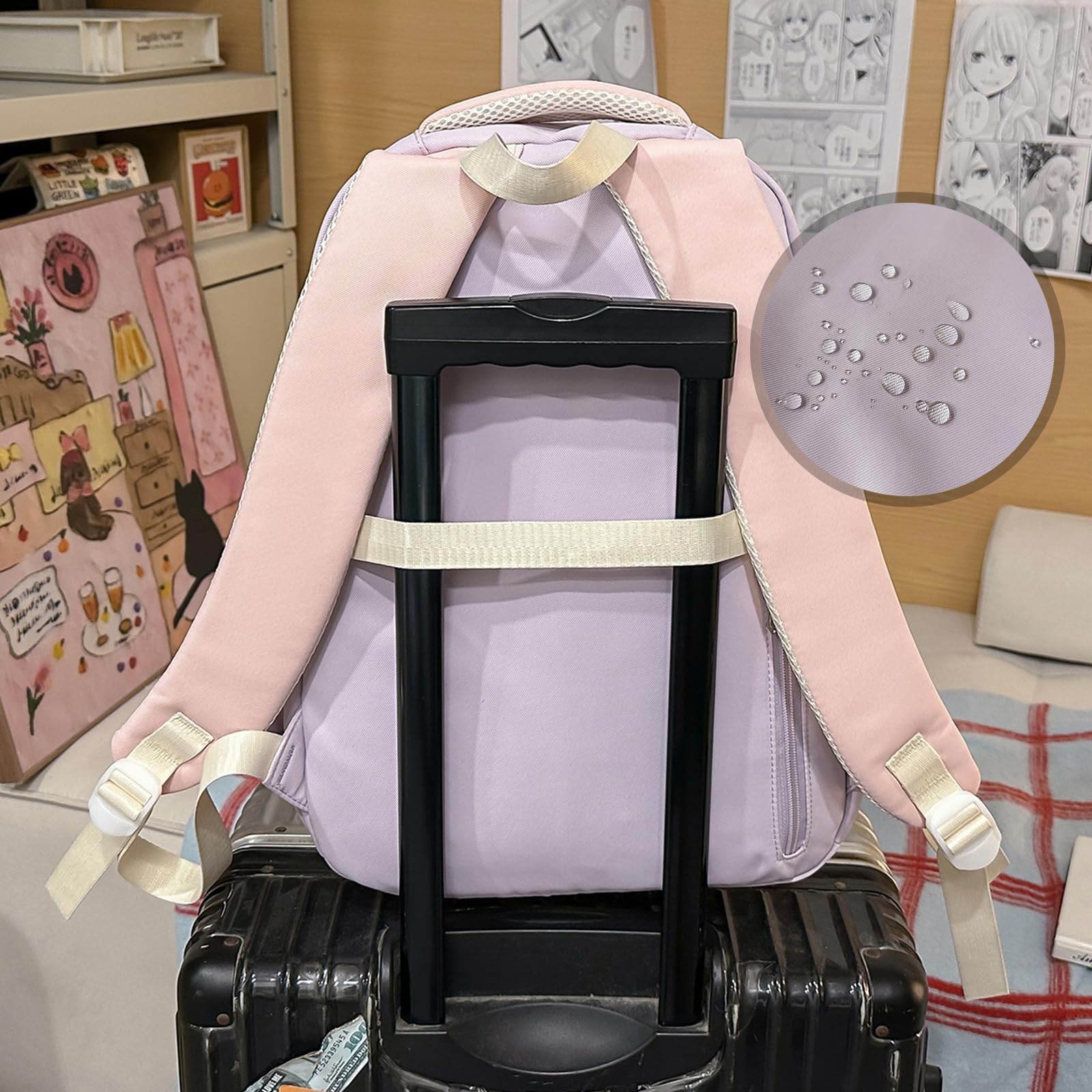 Mochila Escolar Ita Bag Aesthetic Niña, Mochilas Bonitas Multibolsillos con Ventana Transparente para Pines Coleccionables, Kawaii, para la escuela y convenciones de anime (Negro)