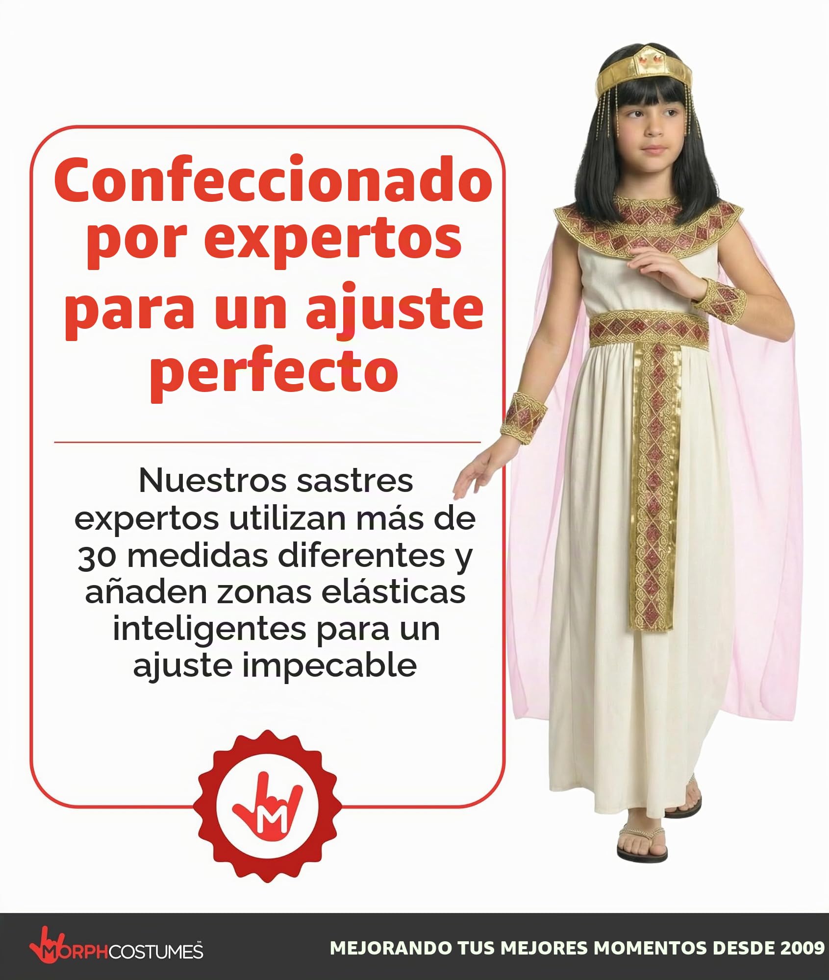 Morph Disfraz Cleopatra Niña, Disfraz Egipcio Halloween Niña | Vestido, Capa, Collar & Tocado, Reina del Nilo, Cierre de Velcro, Perfecto para Halloween, Ideal para Juegos de Rol