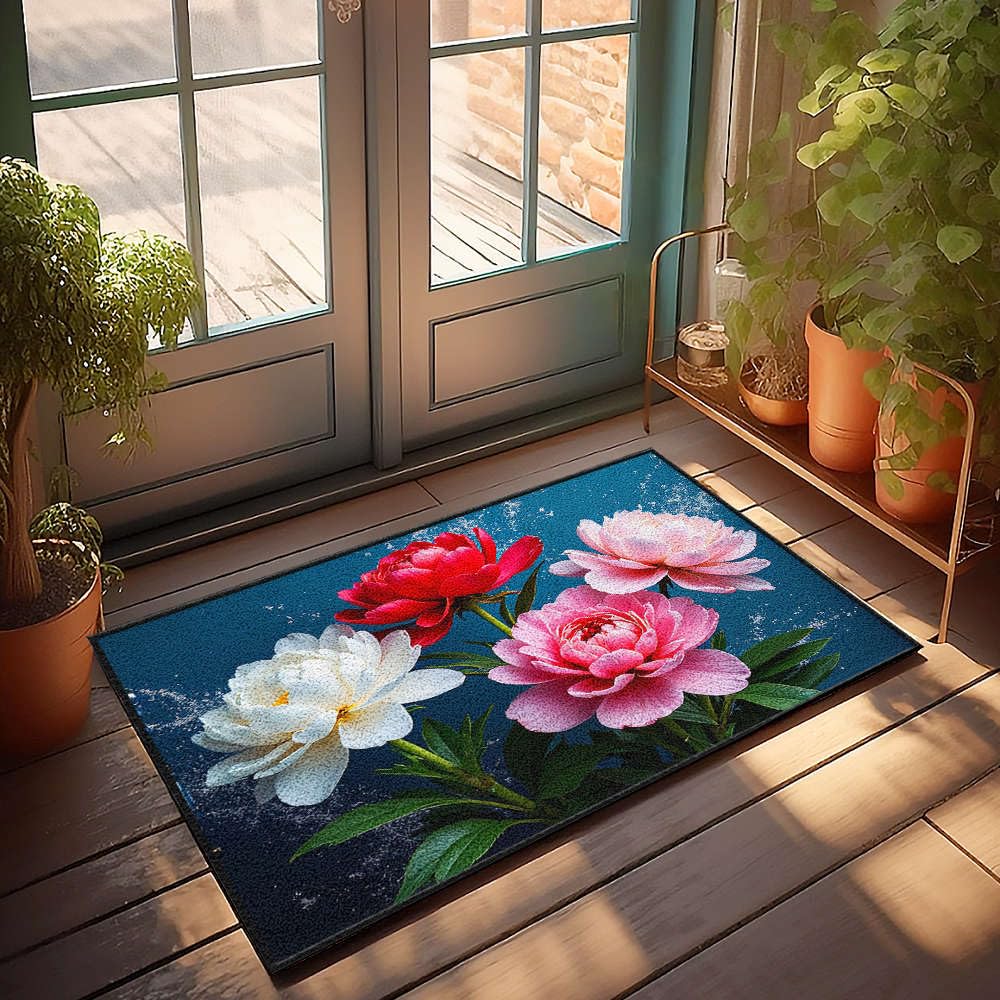 Tapis d'extérieur haut de gamme fleurs de pivoines 65 x 90 cm Door