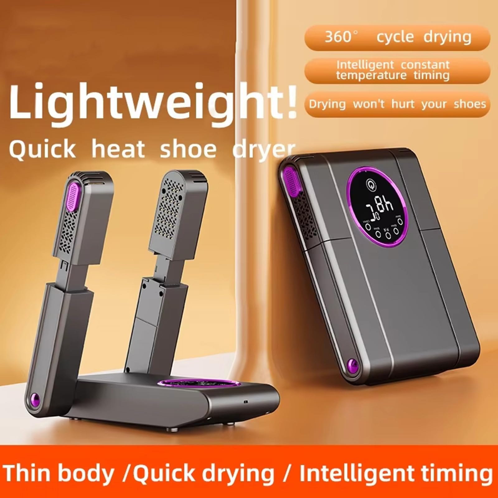 Sèche-chaussures, sèche-chaussures portable, sèche-gants et chauffe-bottes avec souffleur de chaleur, support réglable et minuterie, affichage intelligent pliable, séchage rapide pour chaussures